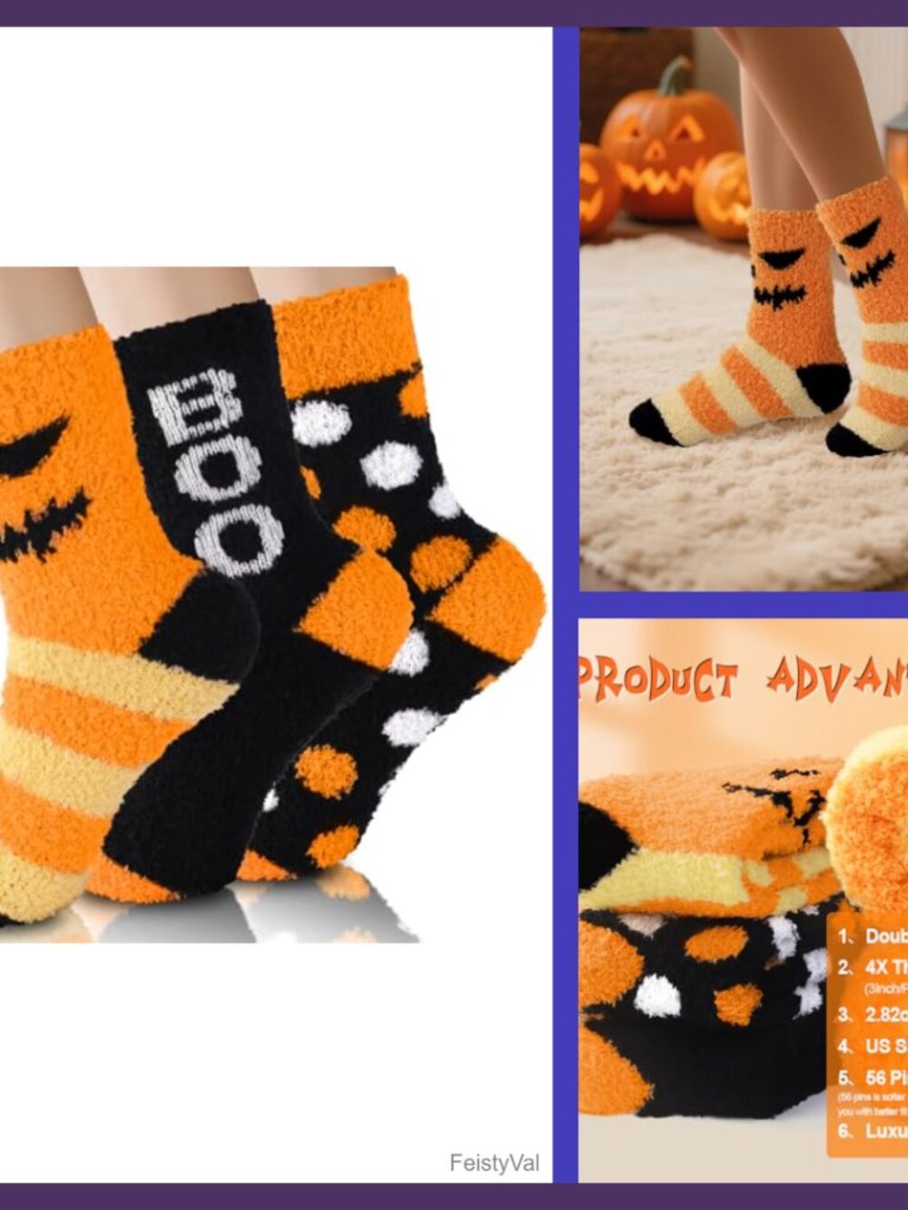 6 Pairs Fluffy Fuzzy Cozy Socks Pumpkin Cat Halloween Fall Winter Warm